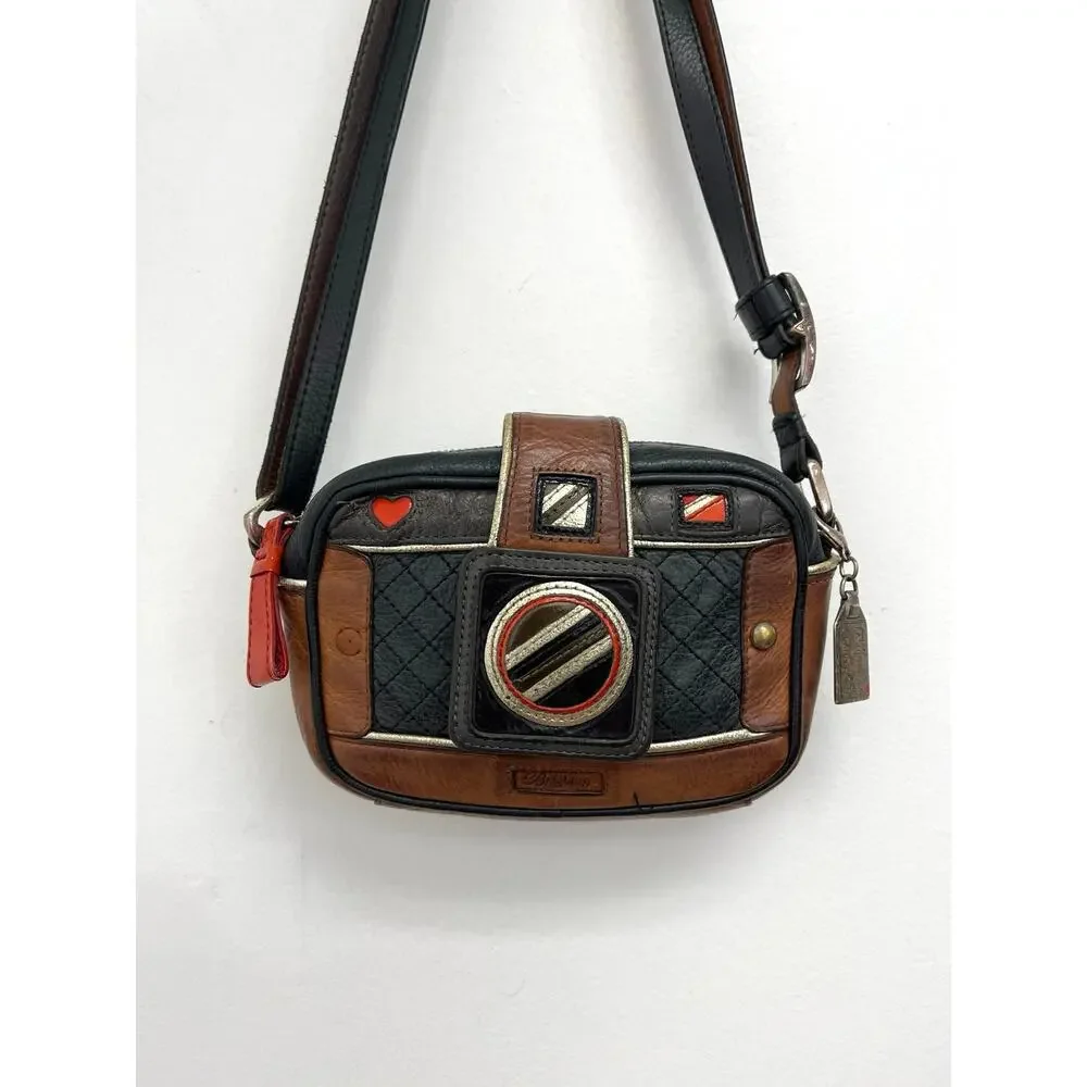 Brighton Camera Leather Shoulder Crossbody Convertible Small Bag Novelty Retro